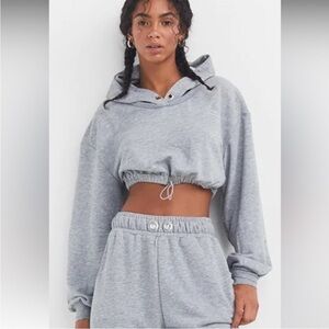 For Love & Lemons Sweatshirt Josie Gray Hoody Crop Hoodie Top Jersey Fleece XS